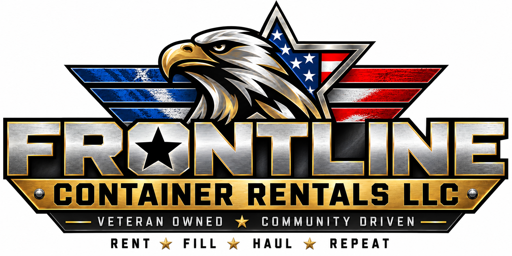 Frontline Container Rentals LLC. Veteran owned, community driven. Rent, fill, haul, repeat.